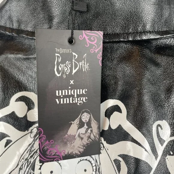 NWT Corpse Bride x Unique Vintage Black Wegan Leather Jacket - Picture 3 of 5